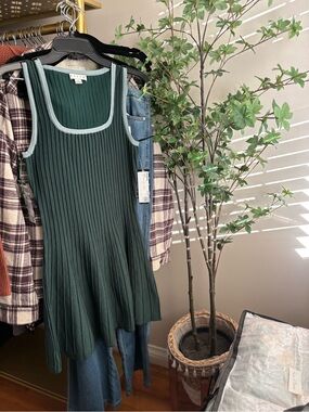 HYFVE Dark Green Ribbed Tank Dress with Light Blue Trim small nwt